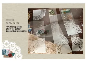 Detail of vintage transparent PVC stickers with lace and botanical patterns for journaling