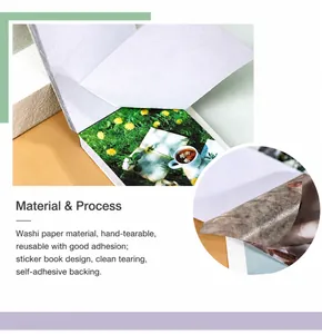 Detail showing self-adhesive washi paper sticker book with easy-tear nature patterns