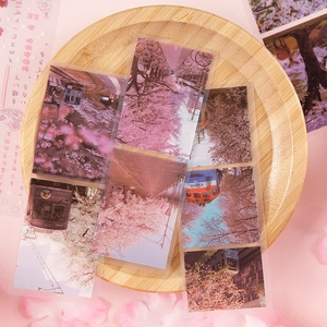 Japanese style cherry blossom PET stickers with trains and railway scenery motifs