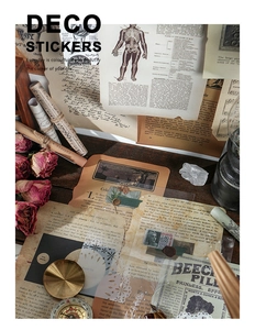 Vintage decorative paper stickers featuring botanical and astronomical motifs for journaling