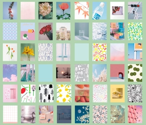 Gedetailleerde set van 56 vellen vintage perkamentpapier met bloemen- en landschapsdecor