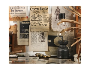 Macro detail of retro kerosene oil lamp with vintage newspaper and explorer theme background