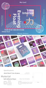 Detail view of Night Buoyancy vaporwave stickers with 44x44mm size and 46 pieces