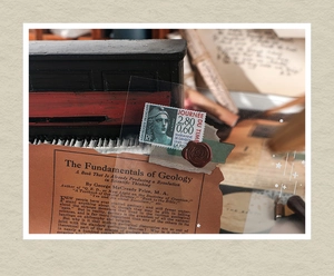 Macro detail of vintage stationery stickers with wax seal and retro book page design