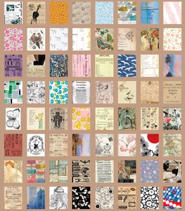 Rasterweergave van vintage plakboekpapier met patronen van bloemen en vlinders