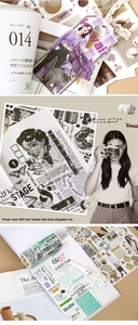 Creatieve collage van vintage bloemenstickers en washi-tapes voor DIY scrapbooking