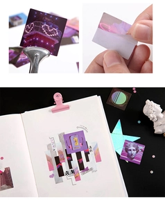 Macro detail of Vaporwave style stickers with neon patterns and adhesive peel back