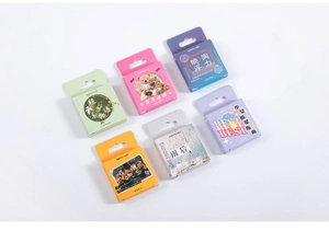 Close-up of 6 themed Mo-Card sticker boxes including forest and bear motifs for DIY journals