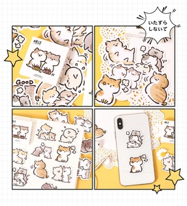 Detail of cute cartoon cat stickers for DIY journals with decorative application views