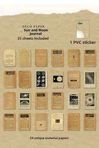 Macro view of 25-piece vintage scrapbook paper set with astronomical and moon phase designs