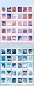 LOMO style aesthetic landscape stickers in sunset purple and sky blue themes, 30 pieces