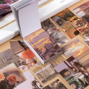 Carnet d'autocollants Washi vintage avec paysages urbains au coucher du soleil et photos
