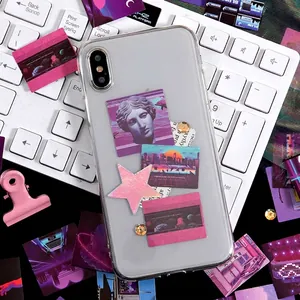 Aesthetic vaporwave stickers with retro David sculpture and starry patterns for phone decor