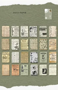 Macro display of 25 pieces vintage Victorian scrapbooking paper and PVC sticker set