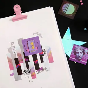 Retro aesthetic collage stickers with dreamy purple laser tones for DIY journaling
