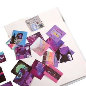 Retro vaporwave aesthetic box stickers featuring 46 pieces of vintage tech pixel art