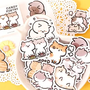 Cute cartoon cat sticker set for DIY planner scrapbooking with 45 pieces in a box