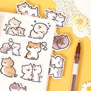 Cute cat stickers set for DIY journal notebook decoration in warm yellow aesthetic