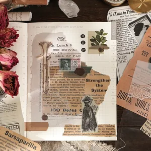 Vintage scrapbooking material set with antique ephemera papers and decorative stickers