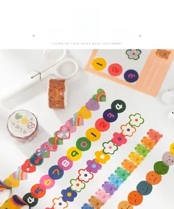 Detail of colorful die-cut washi tape set featuring bears, hearts and floral patterns