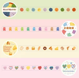 Detail showing four styles of cartoon washi tape including bears and hearts for journaling