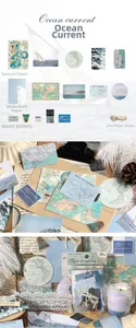 Detalle del kit de scrapbooking vintage Ocean Current con pegatinas de mapas y papel kraft