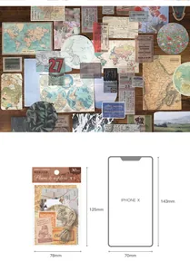 Detalle del kit de diario vintage con 30 piezas de pegatinas retro y tarjetas ticket