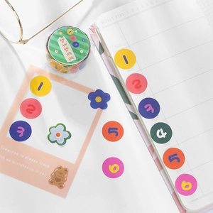 Colorful number dot stickers and washi tape set for planner decoration and scrapbooking