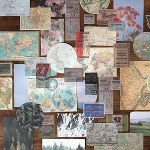Set de pegatinas vintage con mapas y flores para scrapbooking en madera