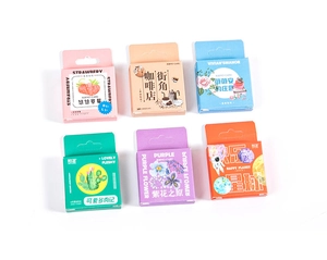 Detail of 46pcs assorted floral and botanical decorative stickers in mini paper boxes
