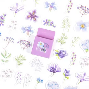Purple Flower Botanical Paper Stickers Retro Style Decorative Floral Decals For Scrapbooking Journaling DIY Arts Crafts