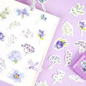 Floral watercolor stickers with purple flowers for scrapbooking and journal decoration