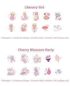 Detail of 30pcs Sakura Girl PET stickers with anime characters and floral patterns