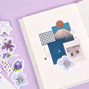 Aesthetic purple floral stickers and landscape scenery labels for journaling and scrapbooking