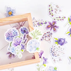Purple flower themed box of 46 vintage floral stickers for scrapbooking and journaling