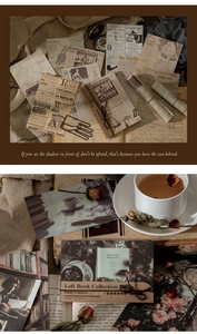 Macro shot of vintage Loft Book Collection scrapbook paper with antique ephemera design