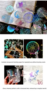 Makrodetail der wasserfesten Laser-Gold PET-Sticker mit Magie-Motiven und Schmetterlingen
