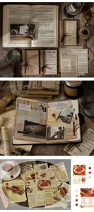 Detailed view of vintage scrapbooking paper with dark academia style and retro textures