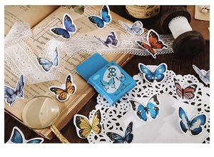 Macro shot of 45pcs vintage butterfly stickers set for scrapbooking and DIY decor