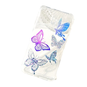 Coque transparente avec papillons laser colorés et paillettes pour caméra double d'iPhone