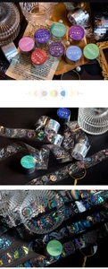 Detail of laser silver PET tape with butterfly and celestial patterns for journaling
