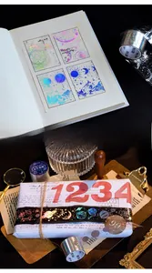 Detail of vintage space PET tape with silver laser foil on a journal layout
