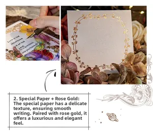 Detail of rose gold foil stamped floral sticker cards on specialty paper for scrapbooking