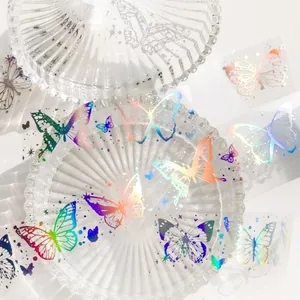 Dreamy butterfly PET tape with silver laser foil for DIY scrapbooking decoration