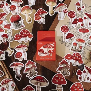 Retro mushroom stickers pack with 46 pieces of realistic fungi designs for DIY scrapbooking