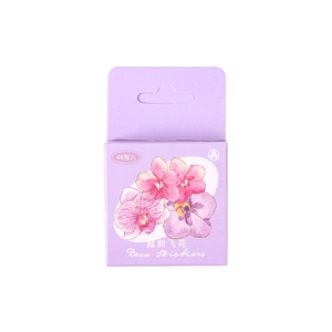 Floral deco sticker box set featuring 46 pieces of purple theme flower illustrations