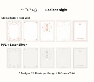Detailed set of celestial PVC stickers with rose gold and laser silver starry patterns