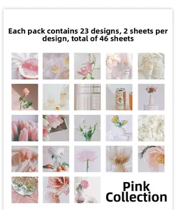 Macro shot of 46 pieces pink floral aesthetic sticker pack for journaling decoration