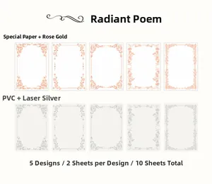 Macro detail of vintage PVC stickers with rose gold and laser silver decorative borders