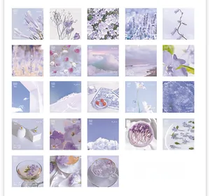 Detail of purple vintage photography stickers set with retro aesthetic and floral designs
